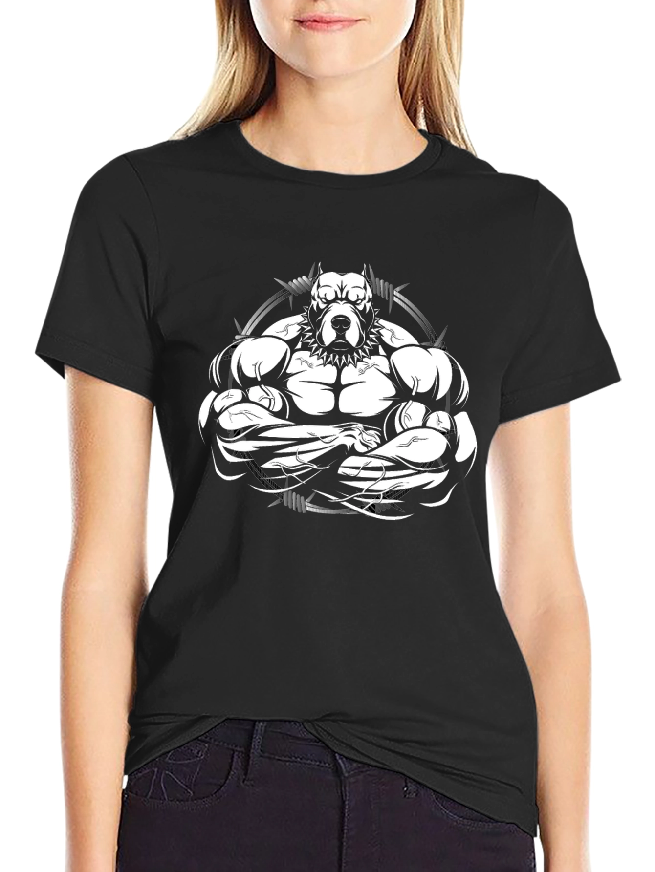 Black Muscle Dog Graphic T-Shirt