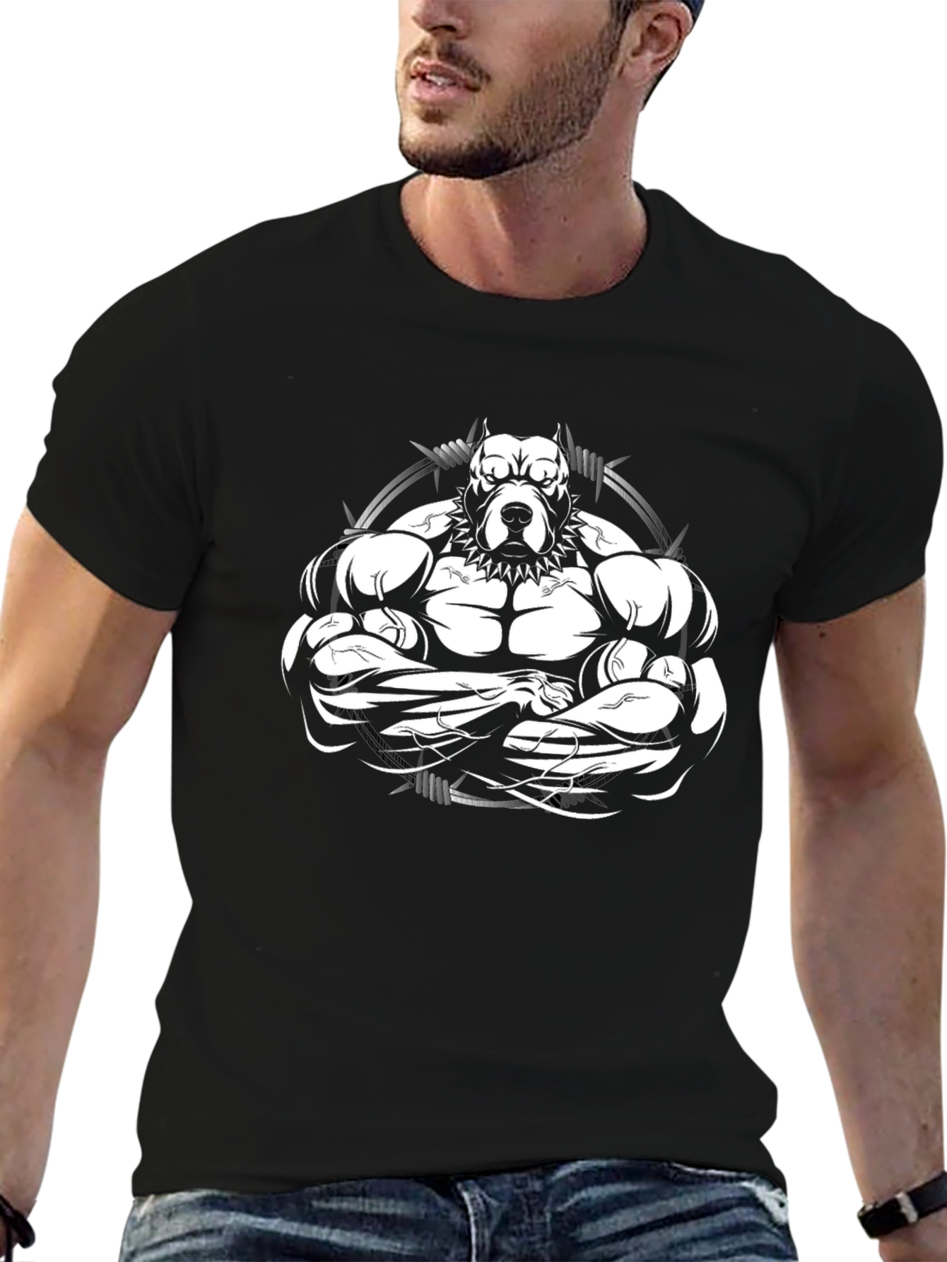 Black Muscle Dog Graphic T-Shirt