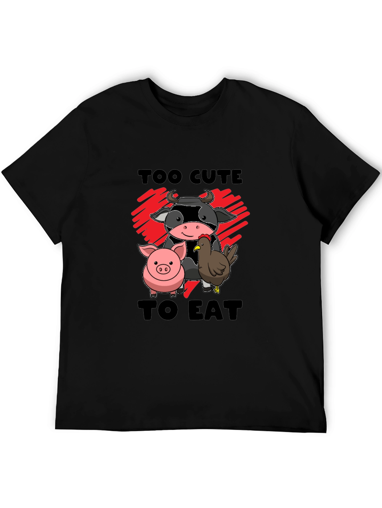 Too Cute To Eat Vegan Animal Lover Black T-Shirt
