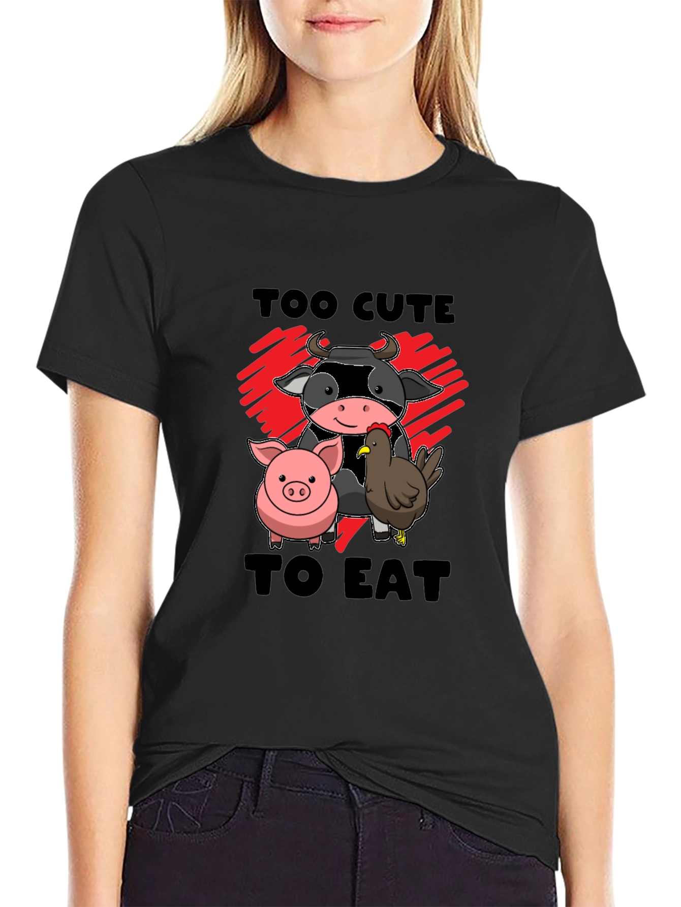 Too Cute To Eat Vegan Animal Lover Black T-Shirt