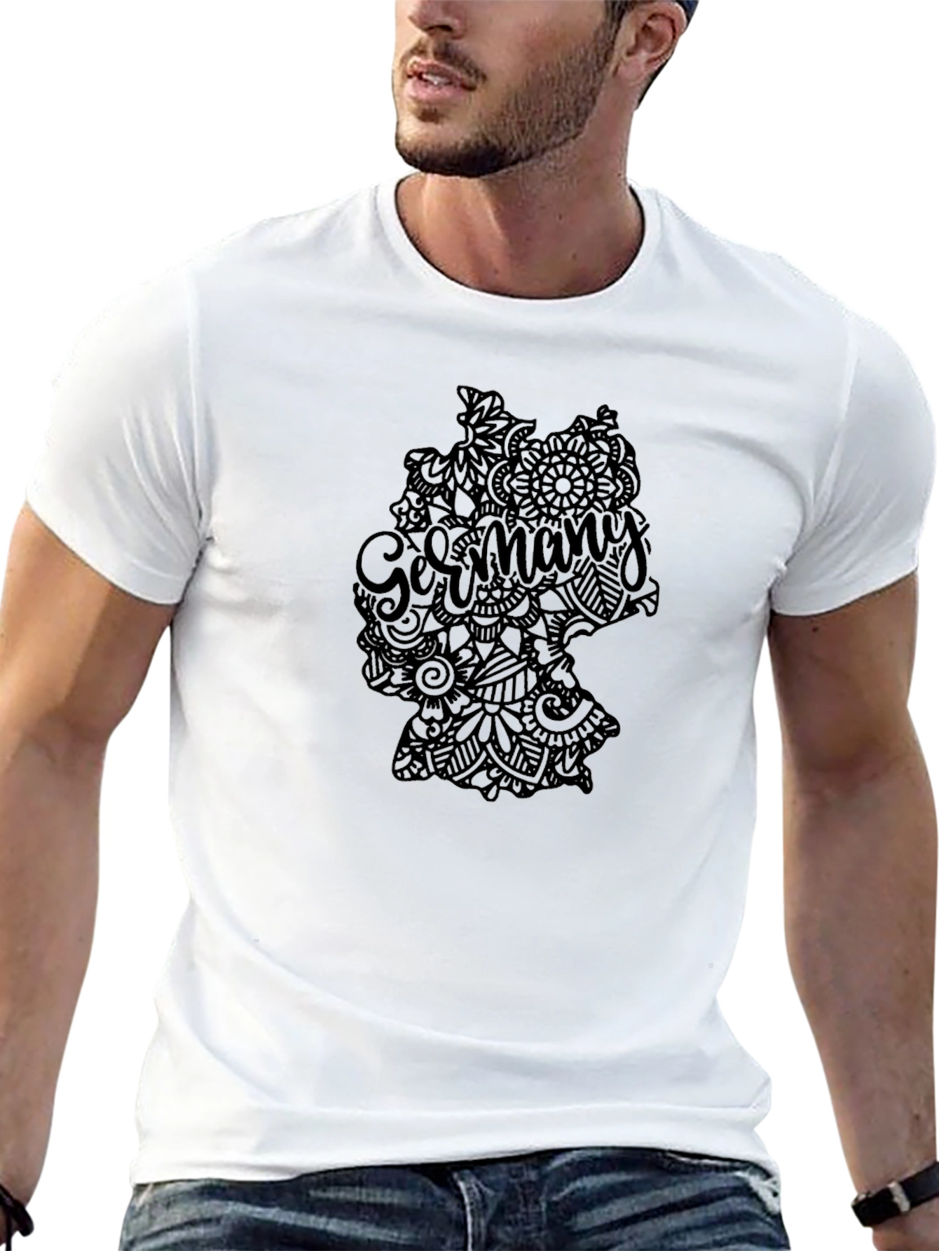 Germany Map Mandala Graphic Tee - Black Casual T-Shirt