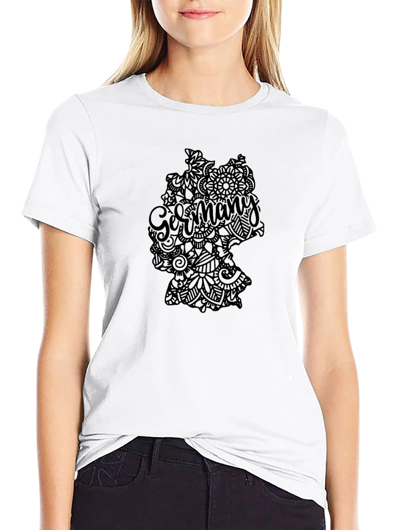 Germany Map Mandala Graphic Tee - Black Casual T-Shirt