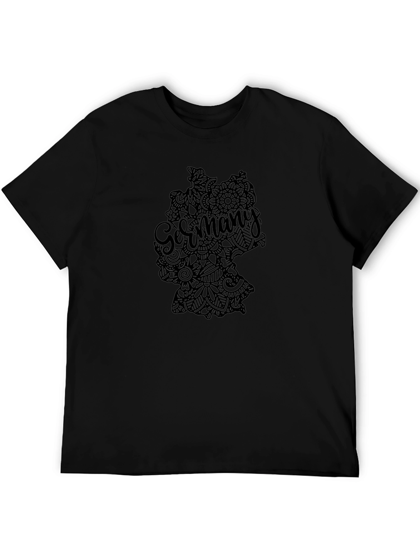 Germany Map Mandala Graphic Tee - Black Casual T-Shirt