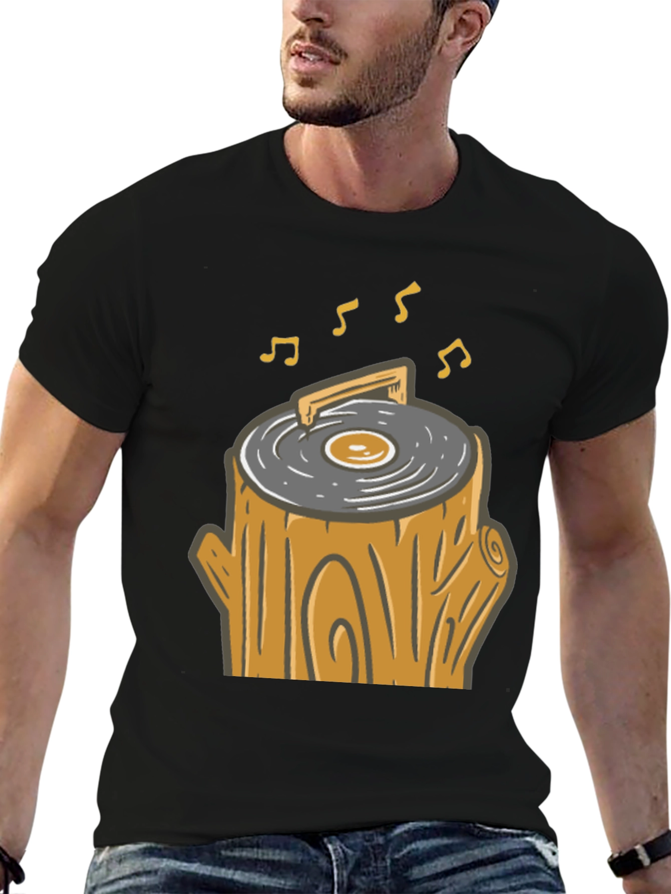 Novelty Tree Stump Turntable T-Shirt