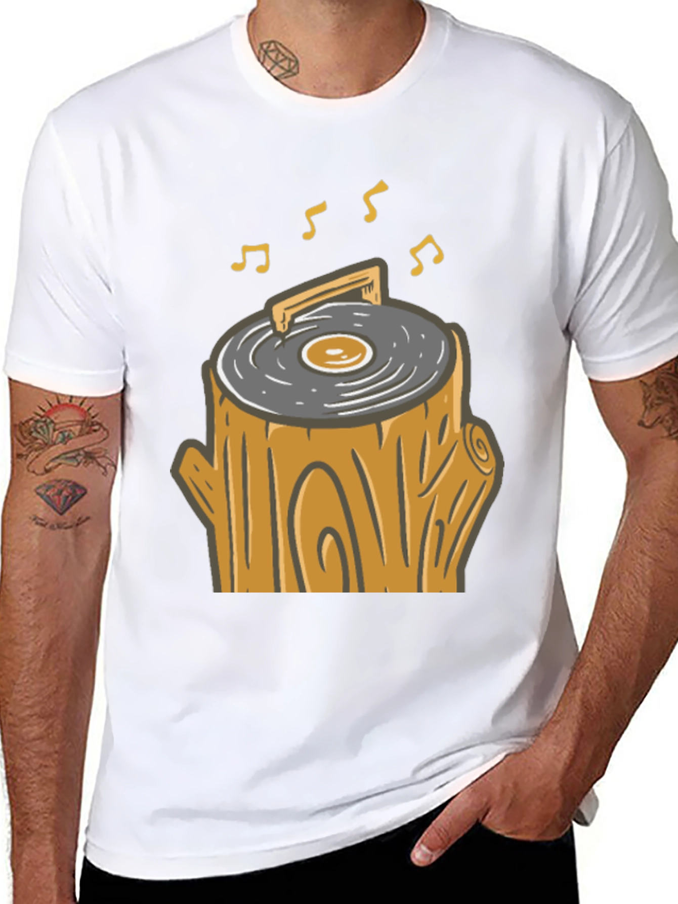 Novelty Tree Stump Turntable T-Shirt
