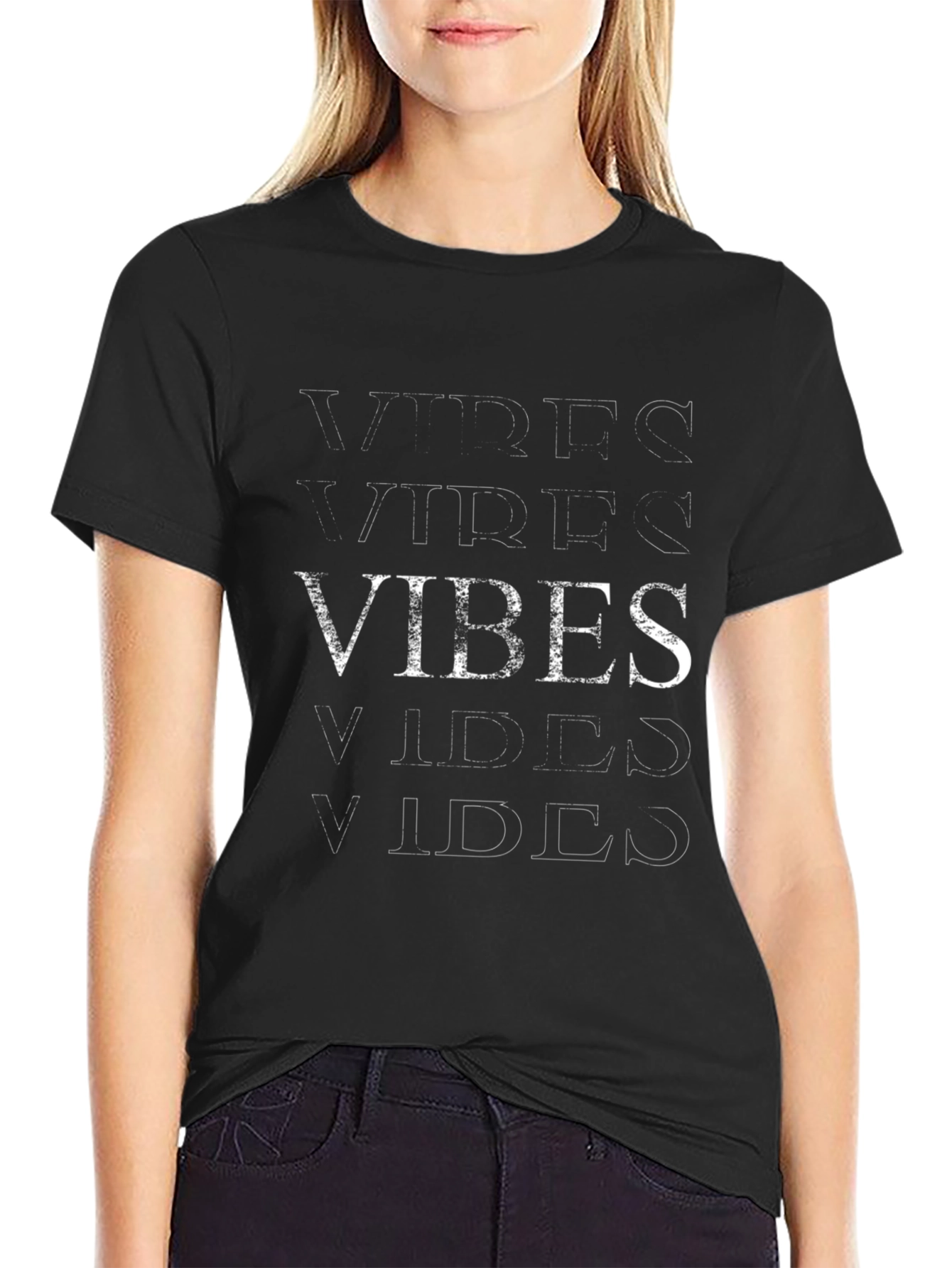 Vibes Graphic Tee -  Casual Black T-Shirt