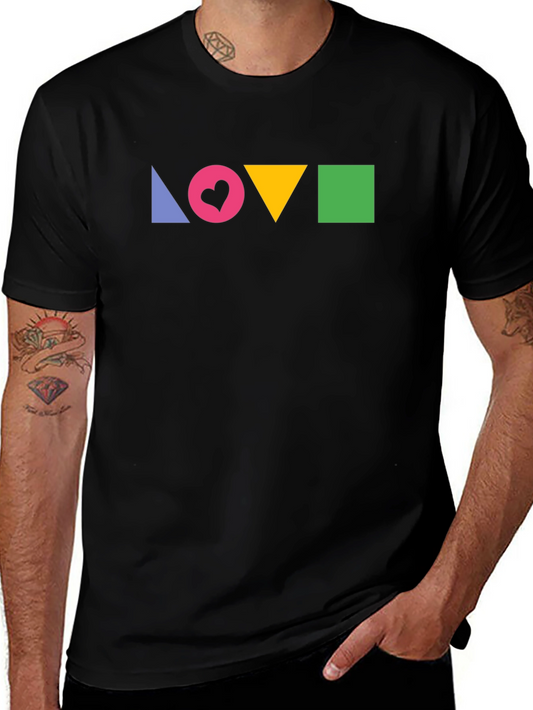 Geometric LOVE Print Black T-Shirt