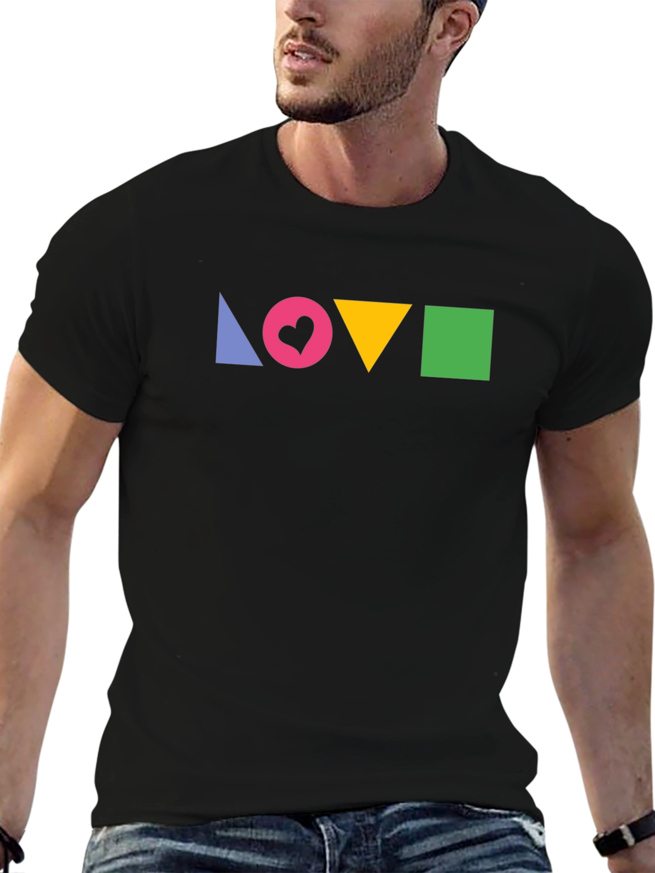 Geometric LOVE Print Black T-Shirt