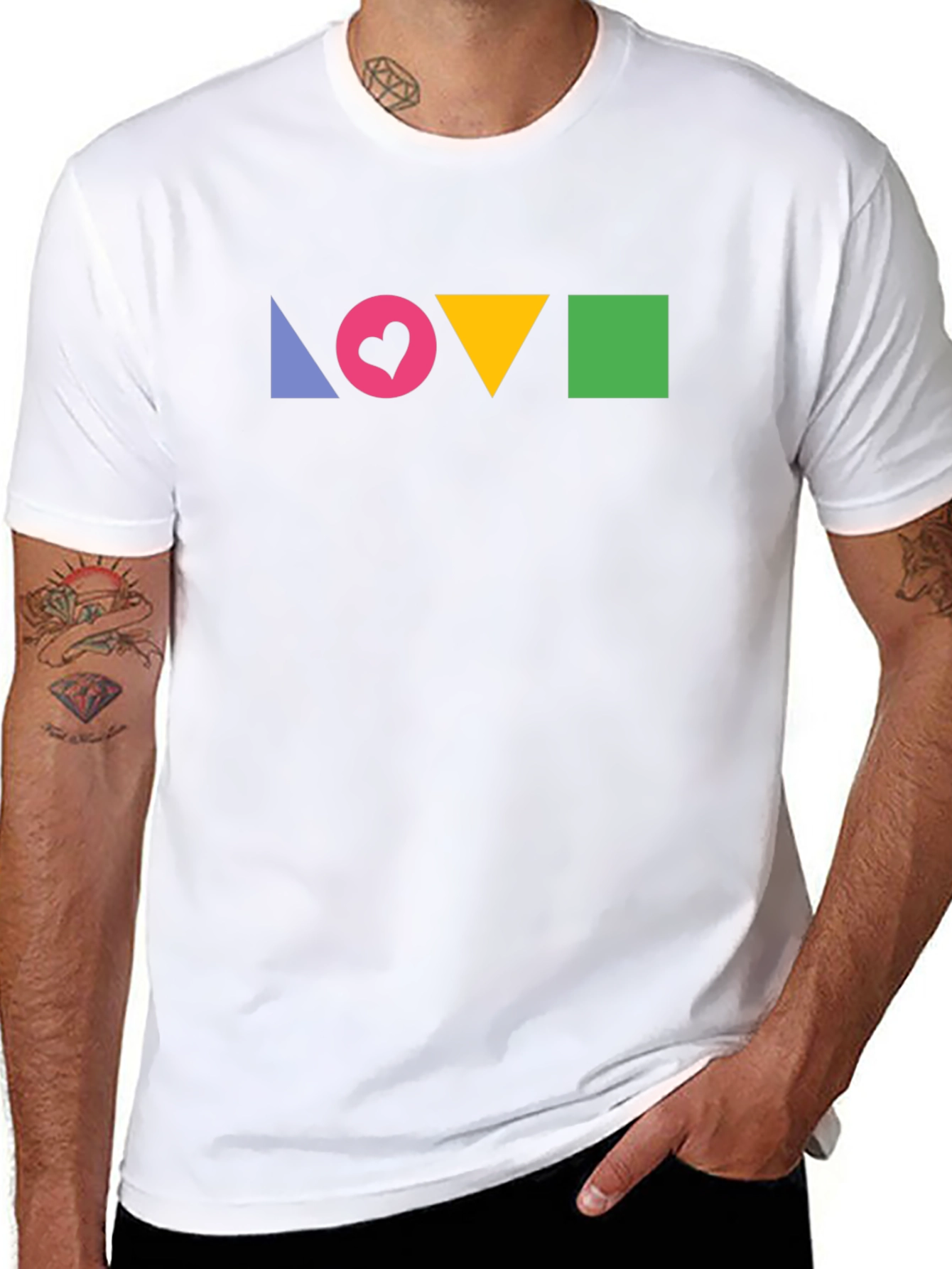 Geometric LOVE Print Black T-Shirt