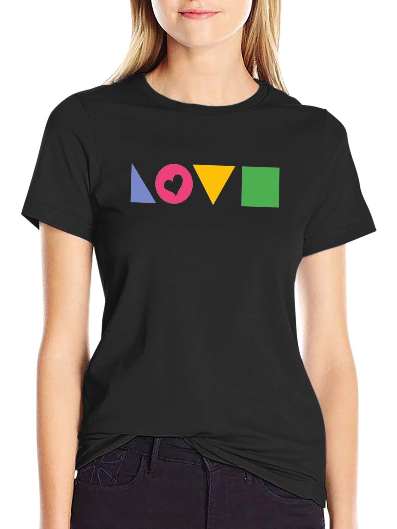 Geometric LOVE Print Black T-Shirt