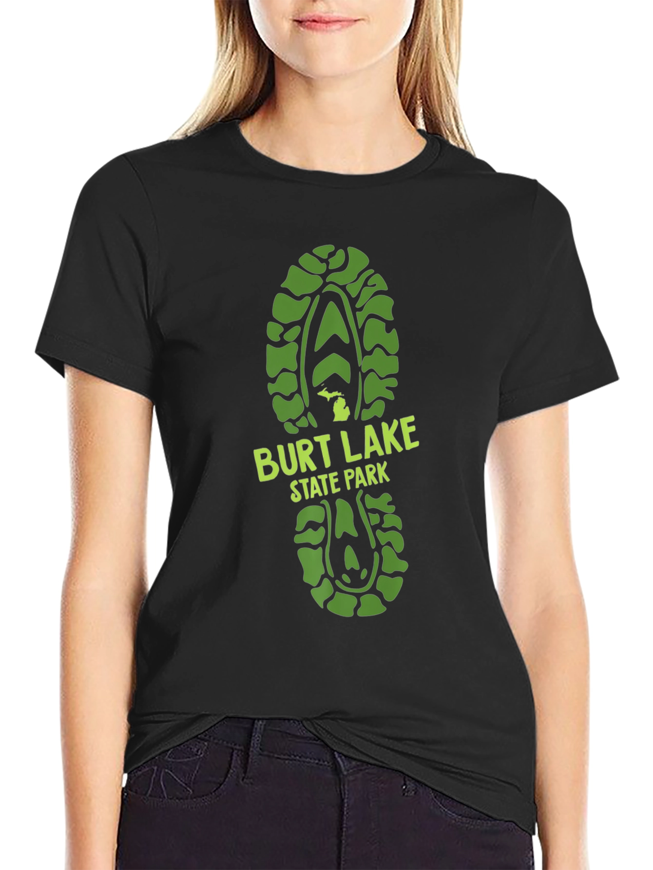 Burt Lake State Park Green Footprint T-Shirt