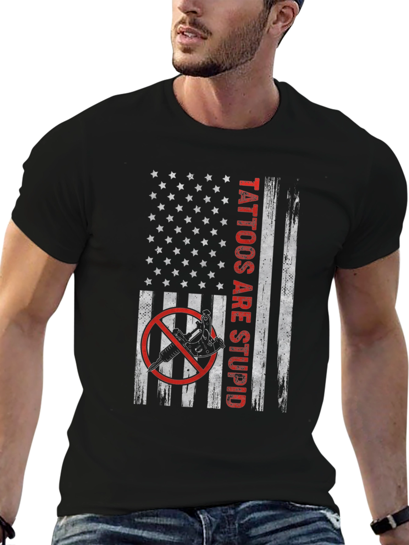 Tattoos Are Stupid Graphic T-Shirt - Patriotic Design