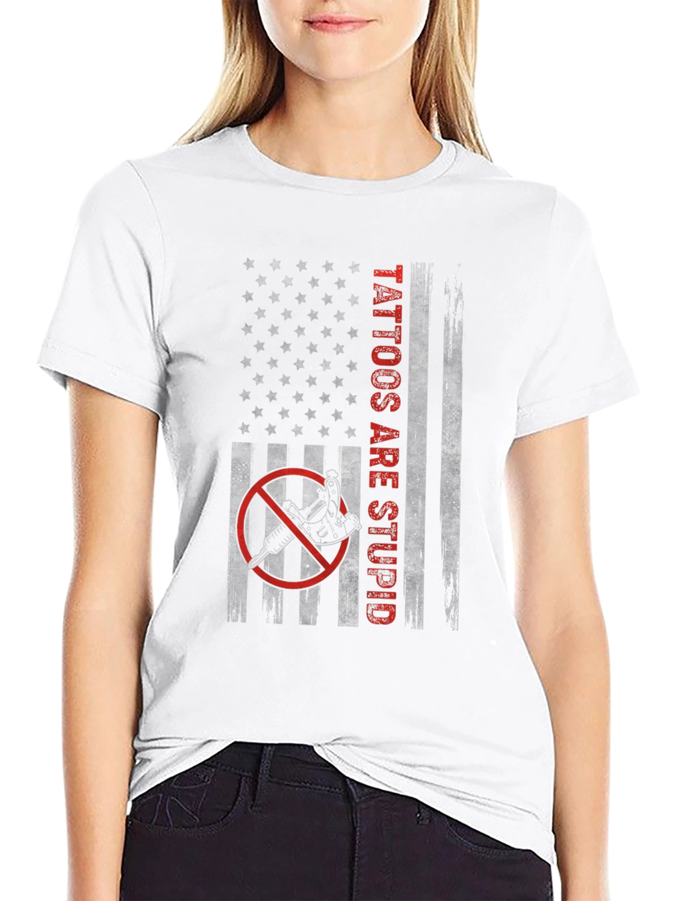 Tattoos Are Stupid Graphic T-Shirt - Patriotic Design