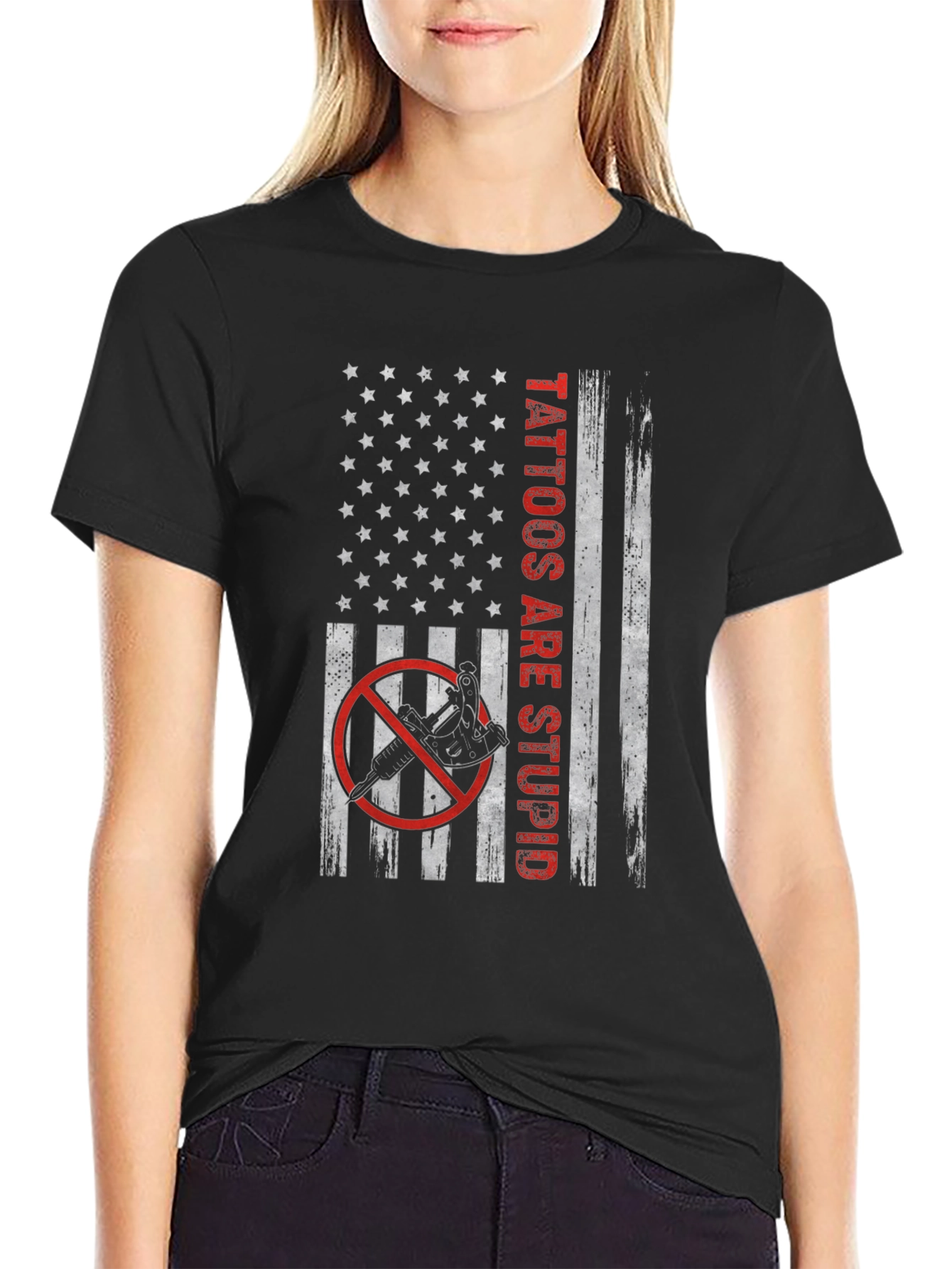 Tattoos Are Stupid Graphic T-Shirt - Patriotic Design