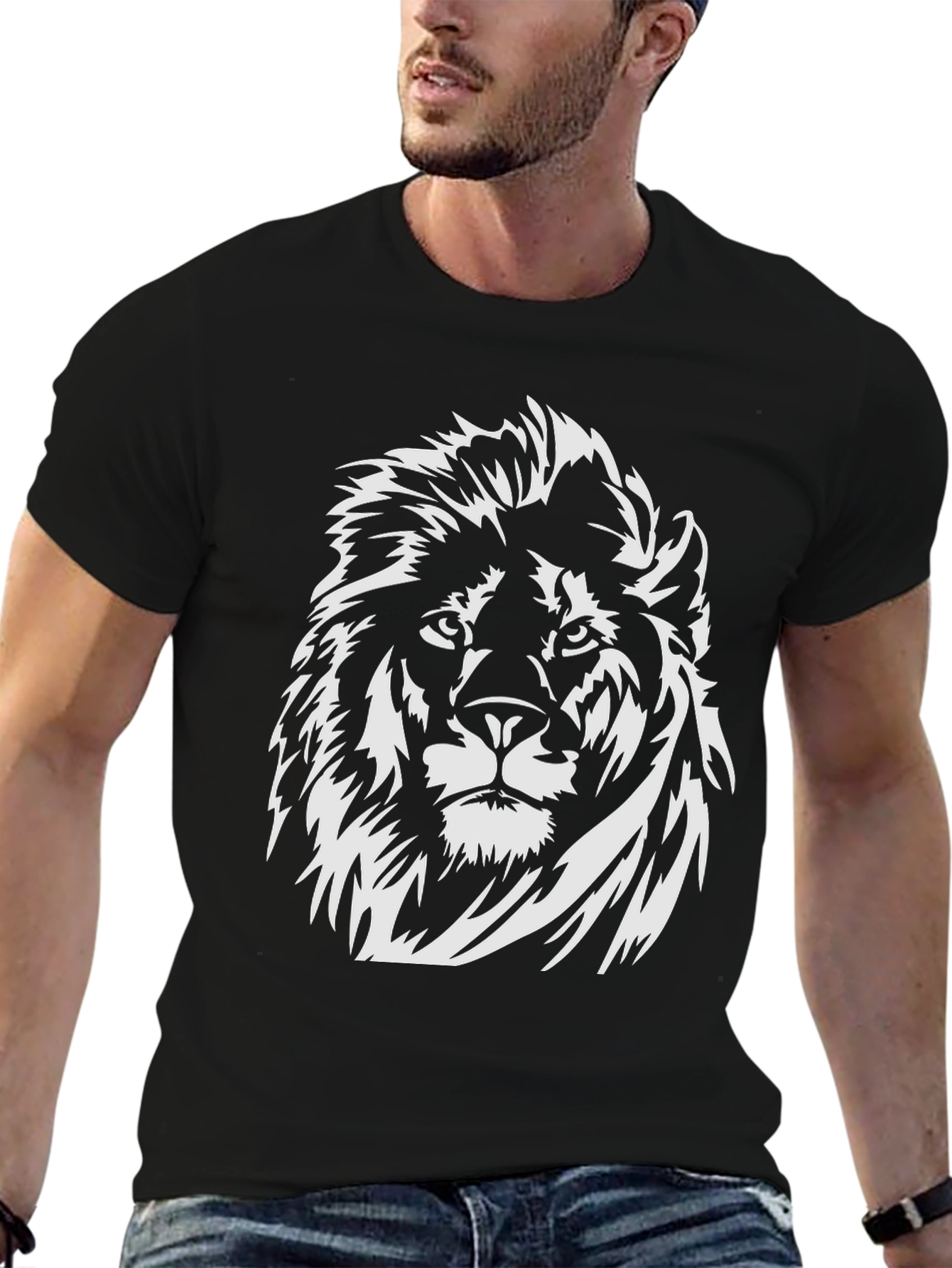 Lion Graphic Tee - Black Cotton Crew Neck T-Shirt