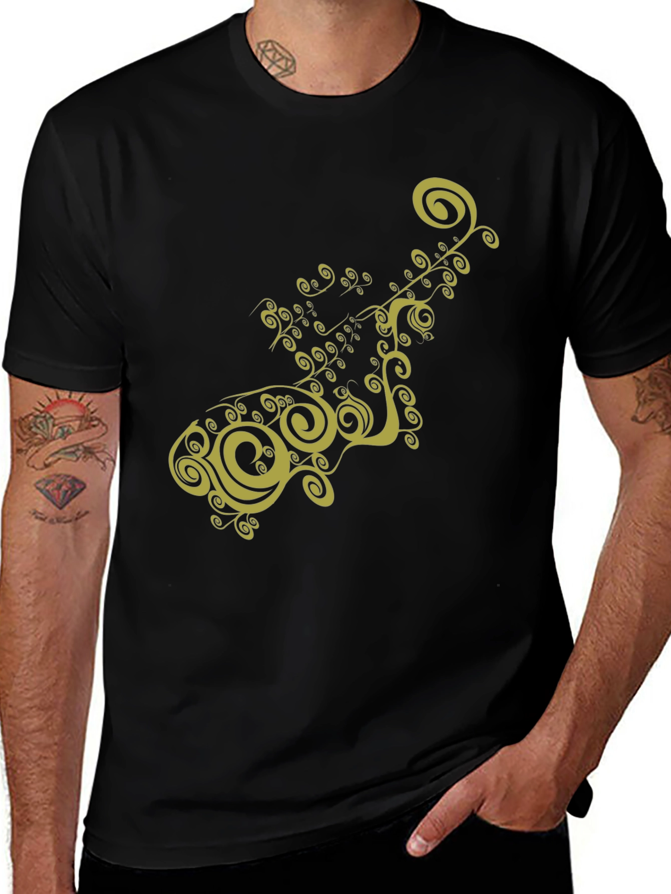 Black T-Shirt with Gold Ornamental Design