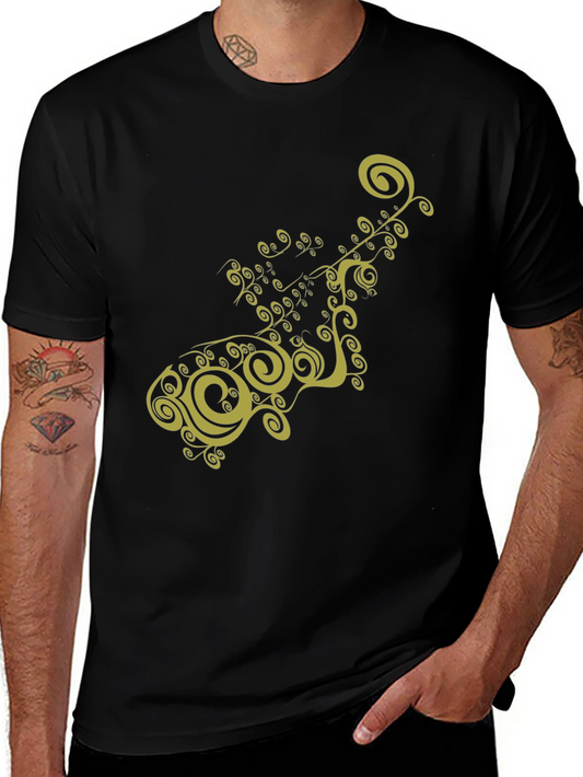 Black T-Shirt with Gold Ornamental Design