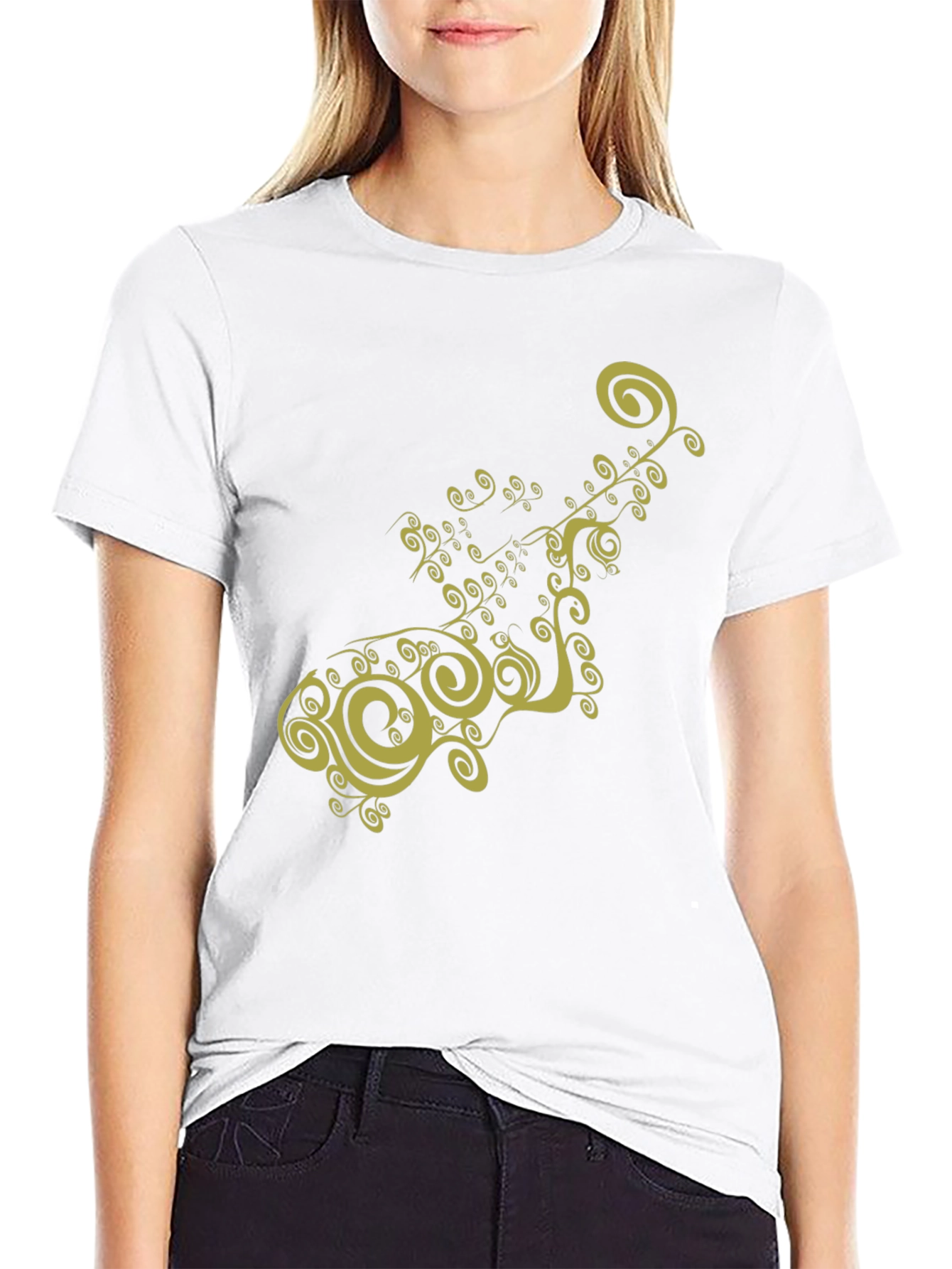 Black T-Shirt with Gold Ornamental Design