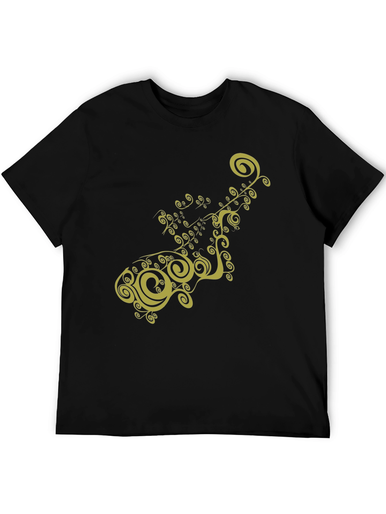 Black T-Shirt with Gold Ornamental Design