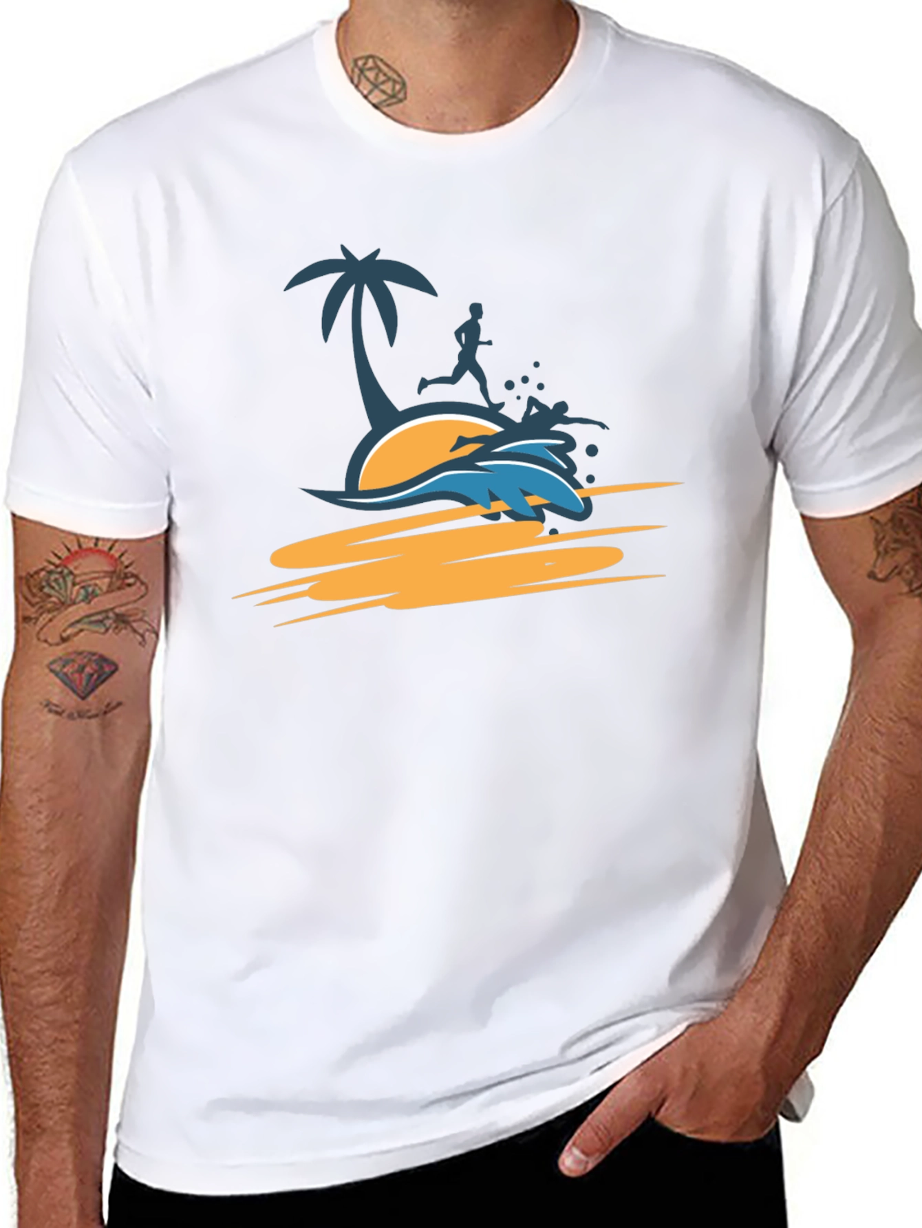 Tropical Beach Run T-Shirt - Black