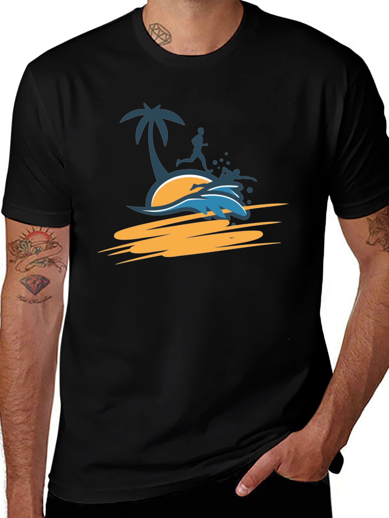 Tropical Beach Run T-Shirt - Black
