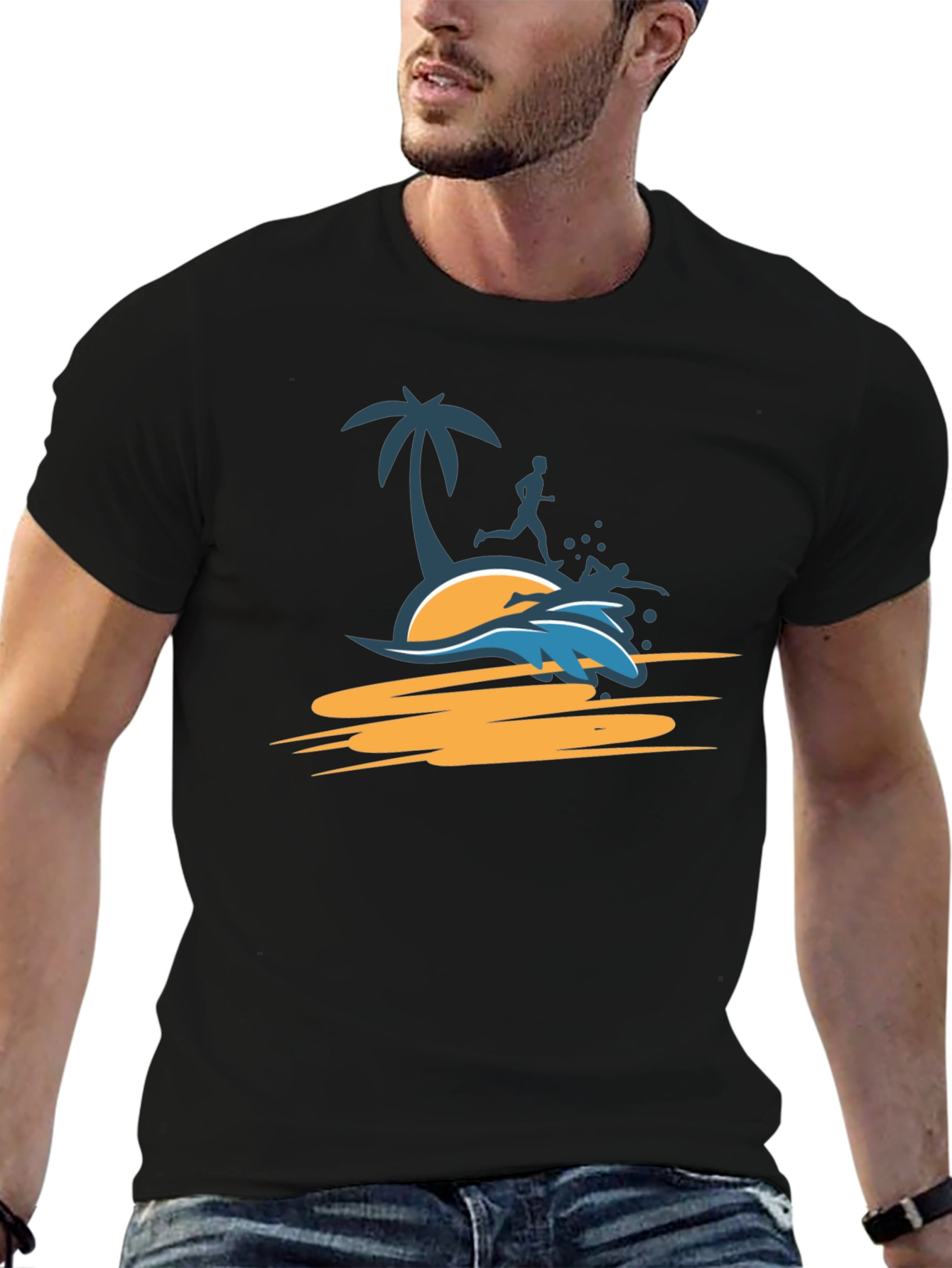 Tropical Beach Run T-Shirt - Black