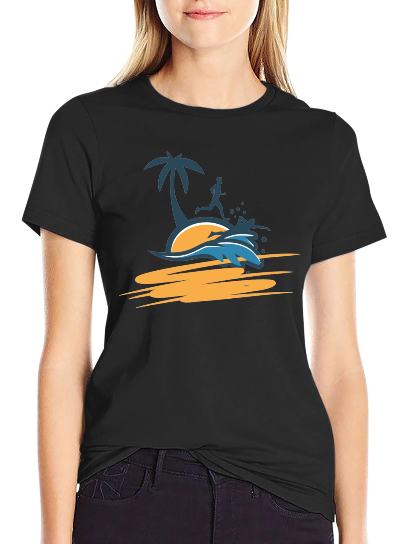 Tropical Beach Run T-Shirt - Black
