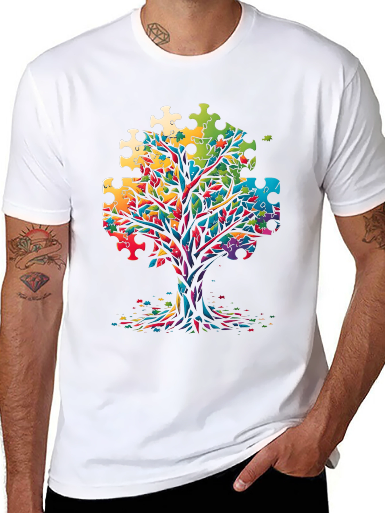 Autism Awareness Puzzle Tree Graphic Tee