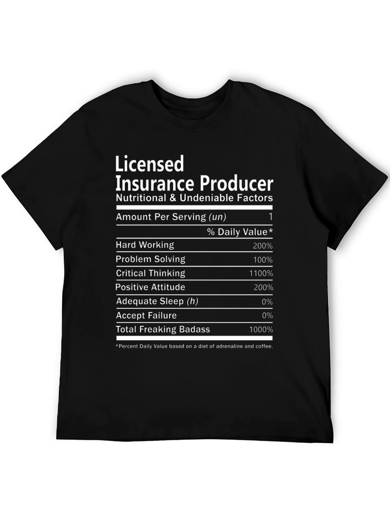 Licensed Insurance Producer Nutritional Facts T-Shirt