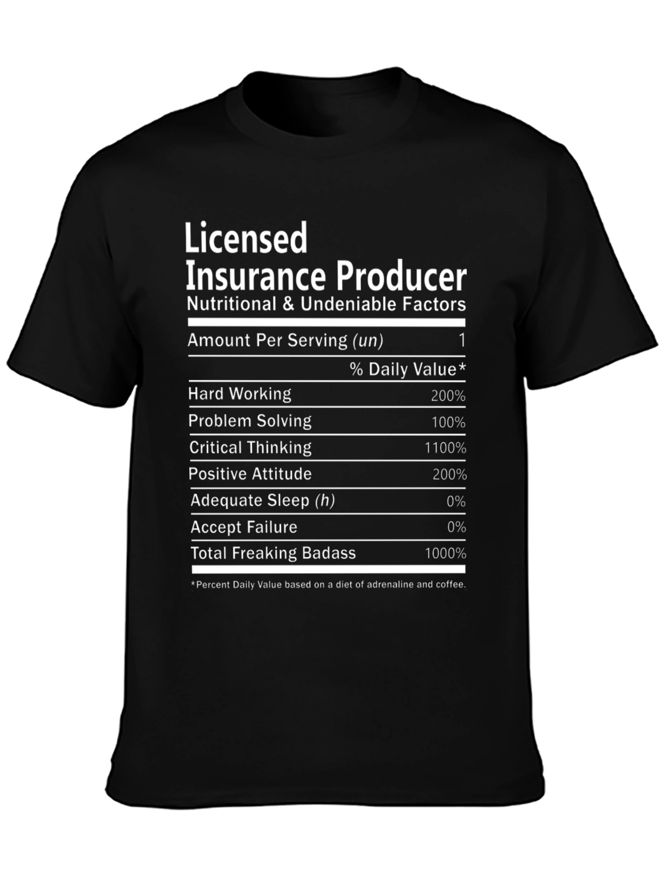 Licensed Insurance Producer Nutritional Facts T-Shirt