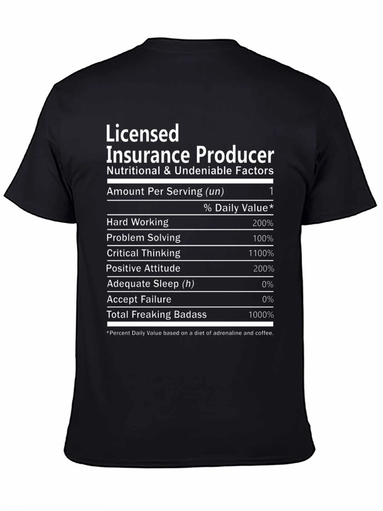 Licensed Insurance Producer Nutritional Facts T-Shirt