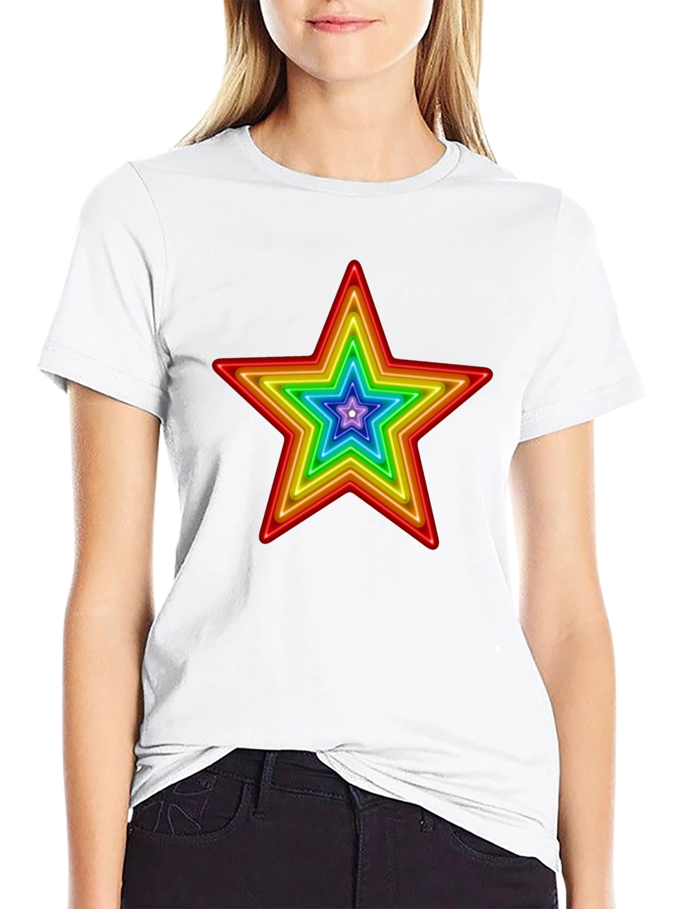 Rainbow Star Graphic Print T-Shirt