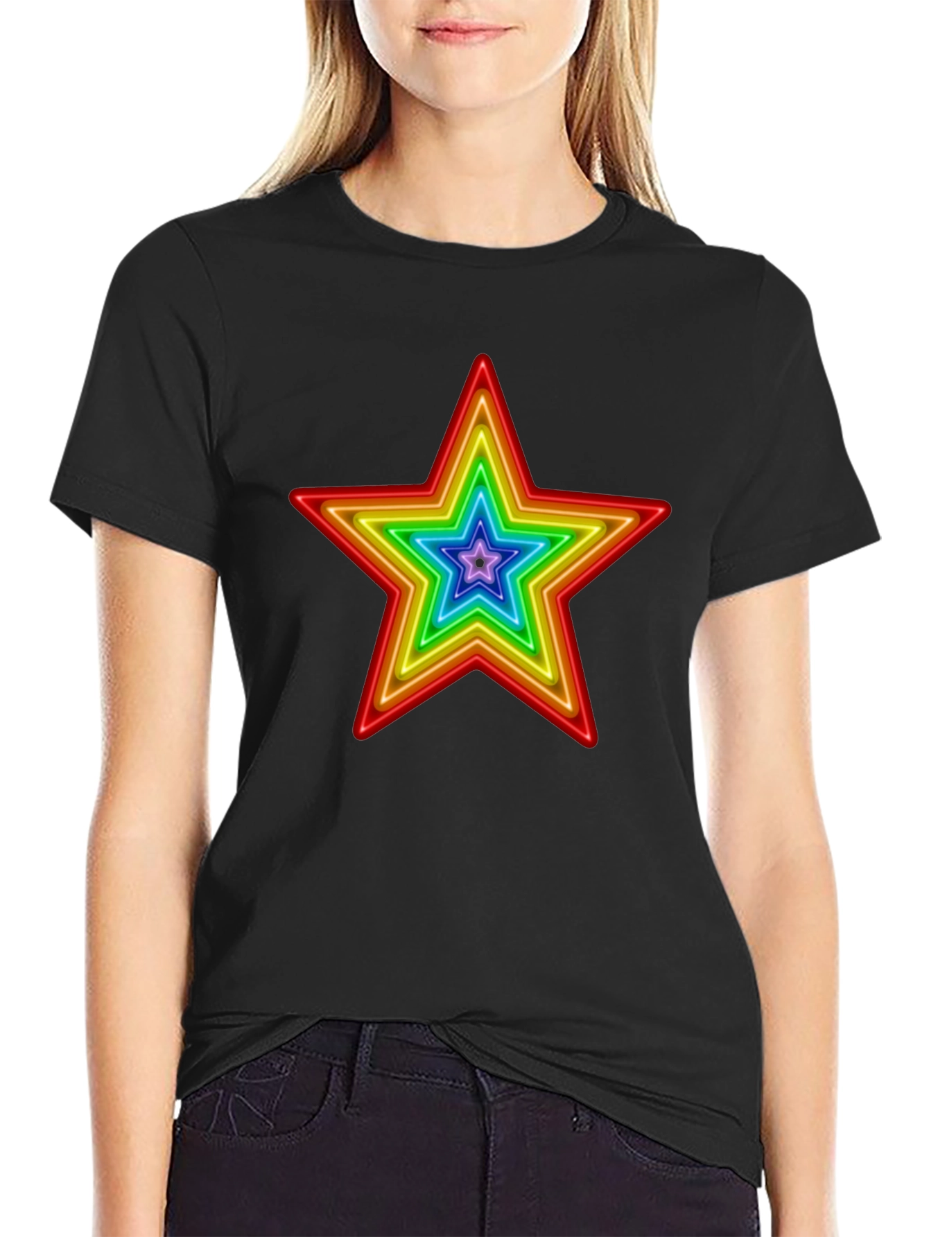 Rainbow Star Graphic Print T-Shirt