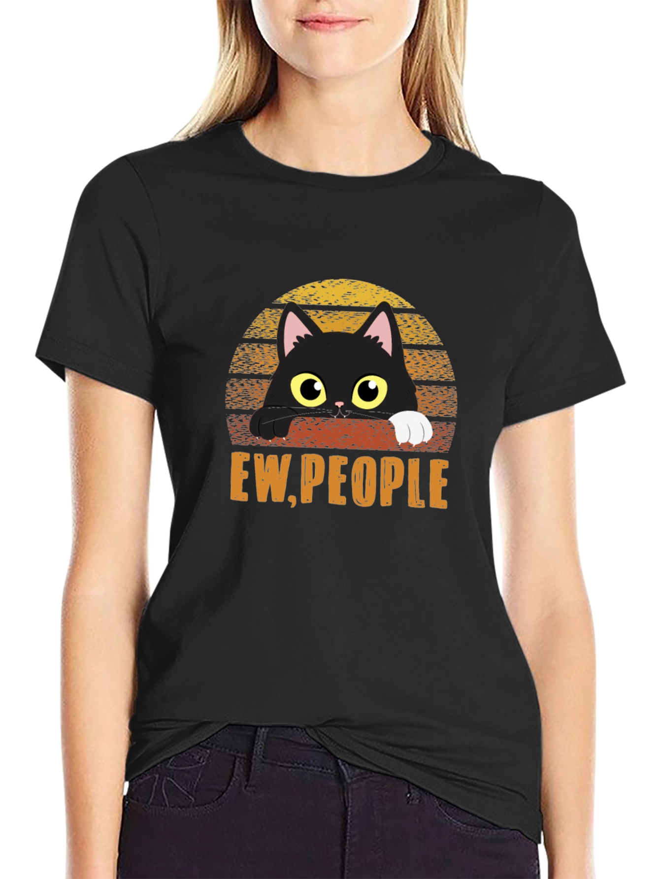 Ew People Cat T-Shirt - Black