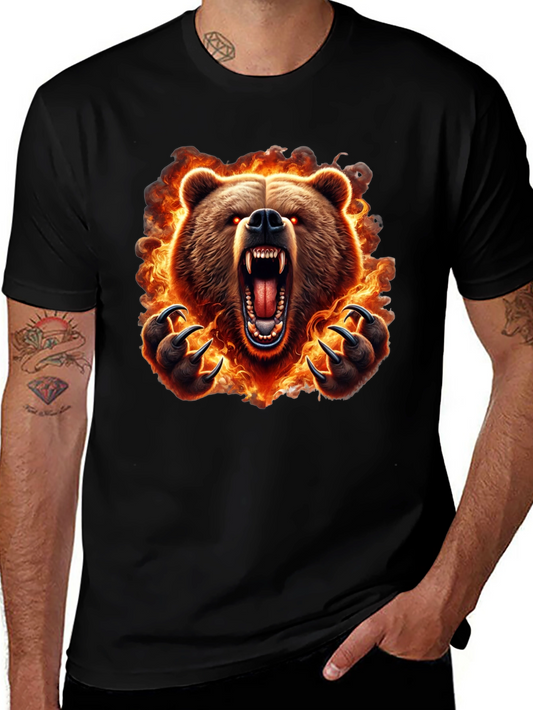 Fiery Bear Graphic Tee - Mens Black T-Shirt