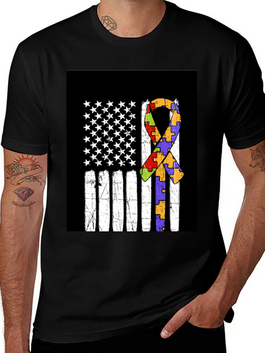 Autism Awareness US Flag Ribbon T-Shirt