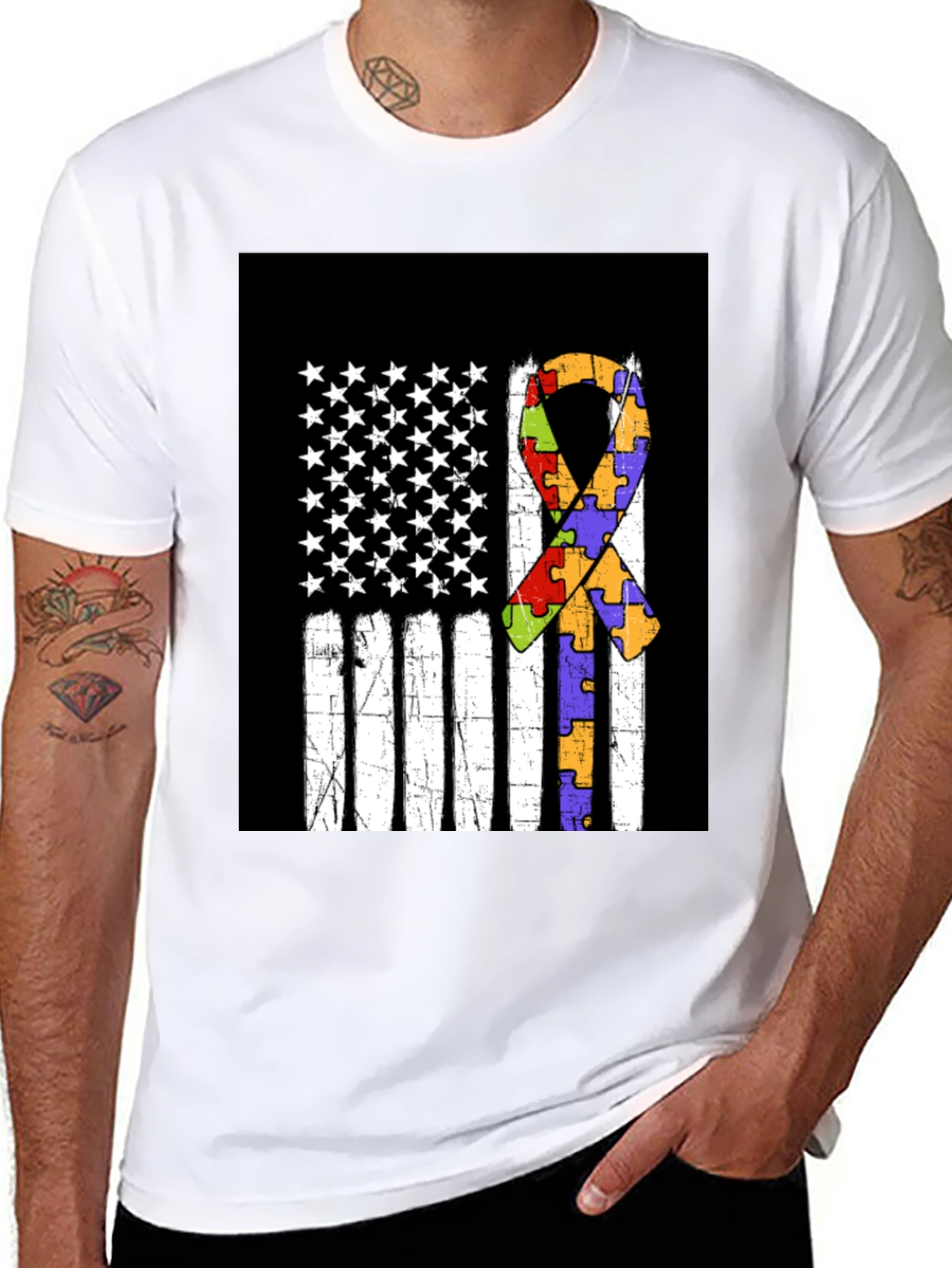 Autism Awareness US Flag Ribbon T-Shirt