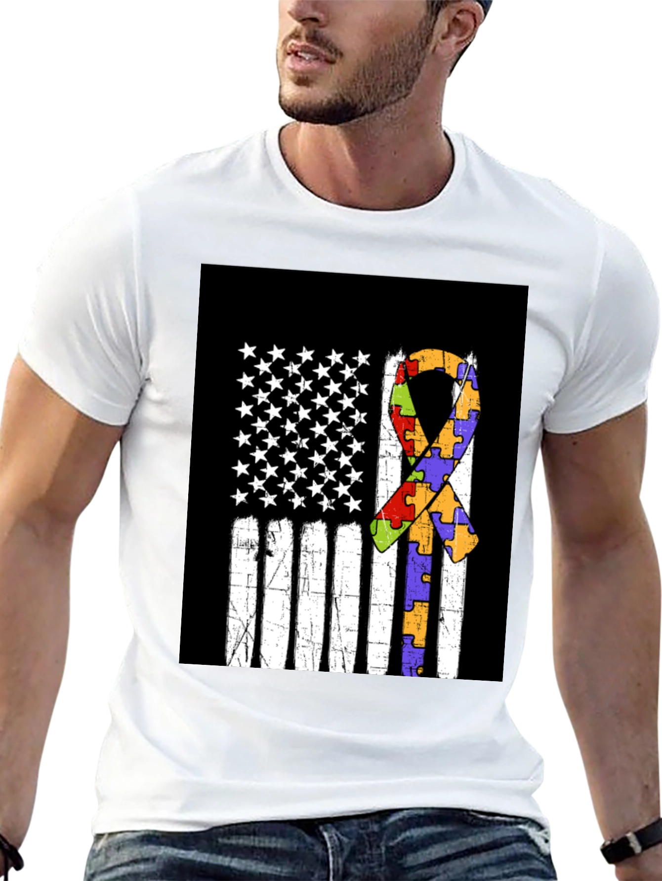 Autism Awareness US Flag Ribbon T-Shirt