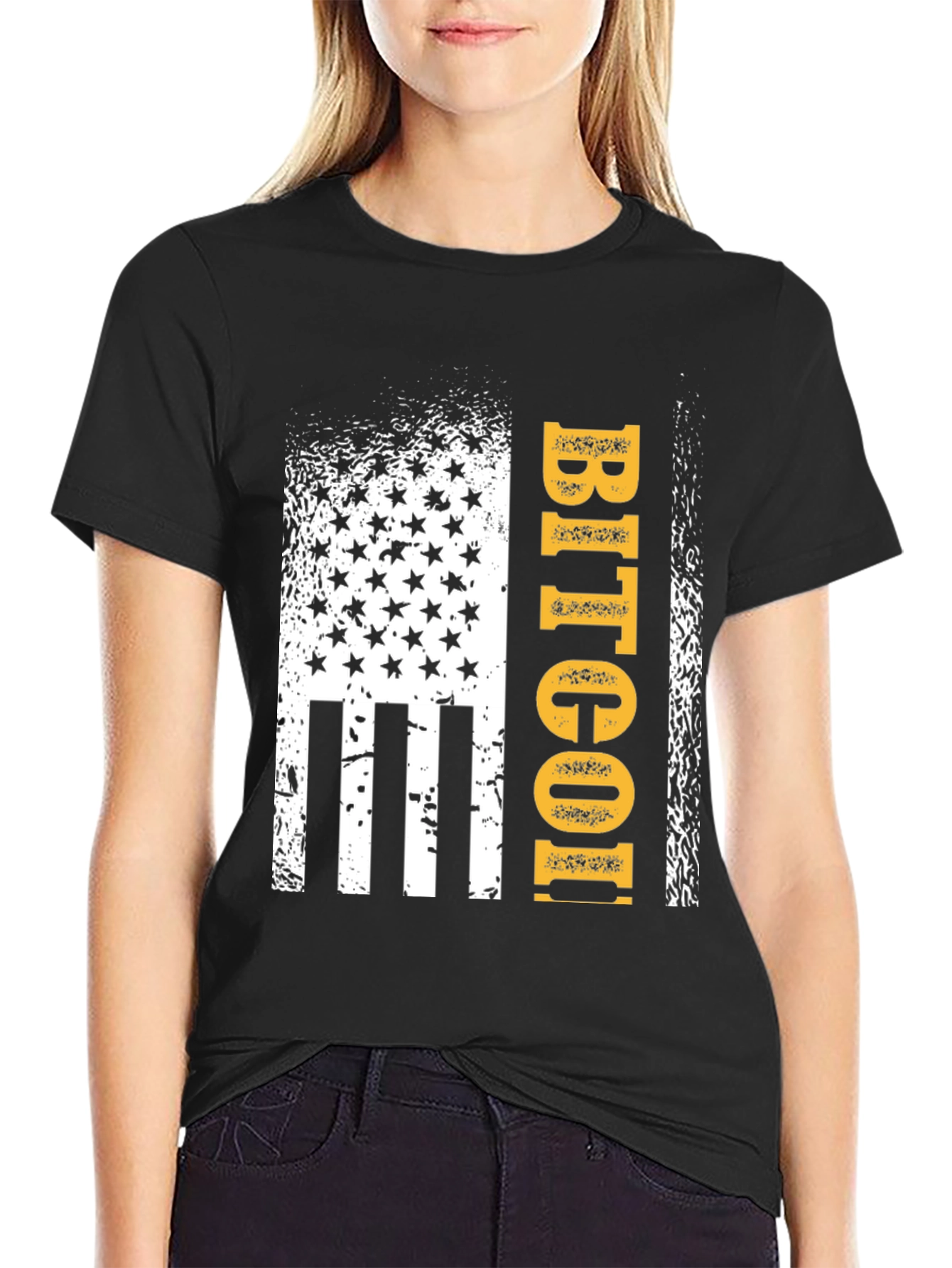 Bitcoin USA Flag Graphic Tee - Black