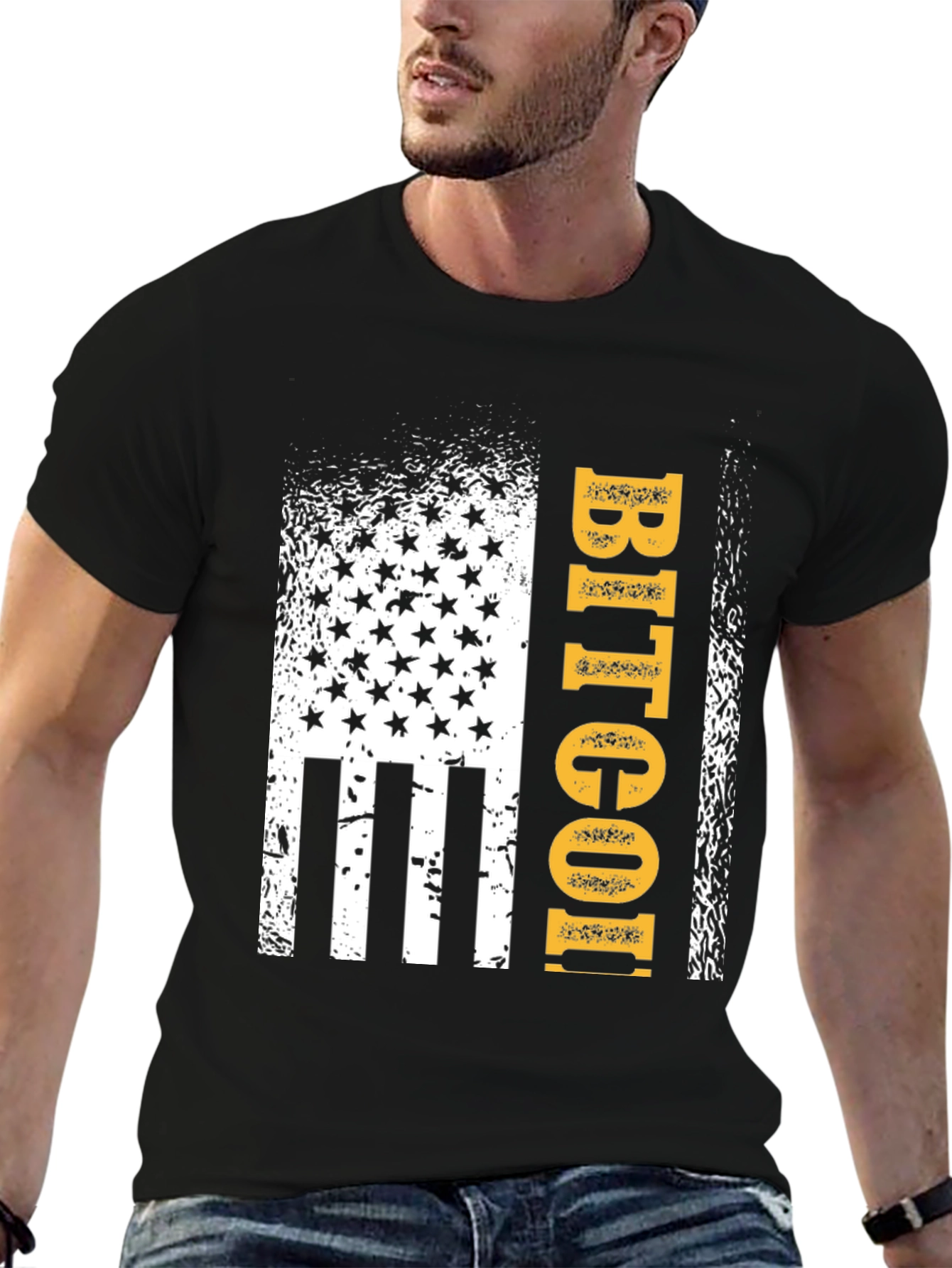 Bitcoin USA Flag Graphic Tee - Black