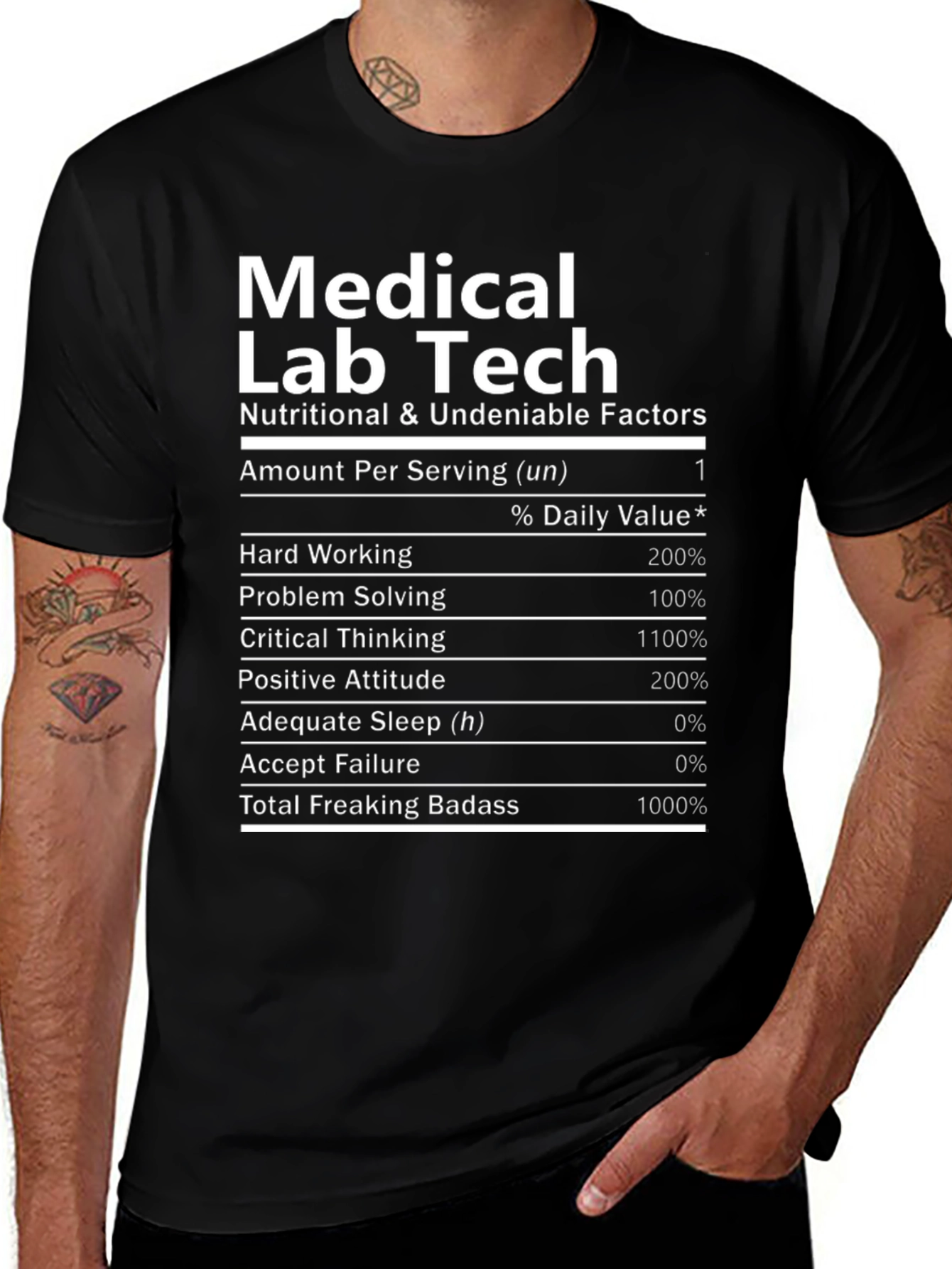 Medical Lab Tech T-Shirt - Nutritional Facts Funny Tee