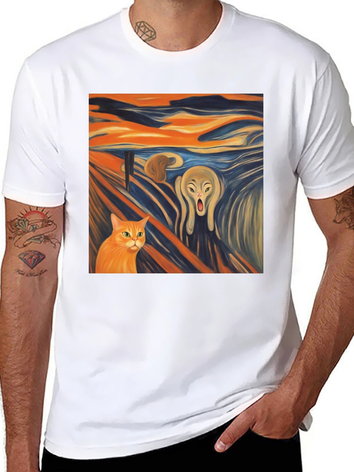 Artistic Scream Cat T-Shirt - Unique Design