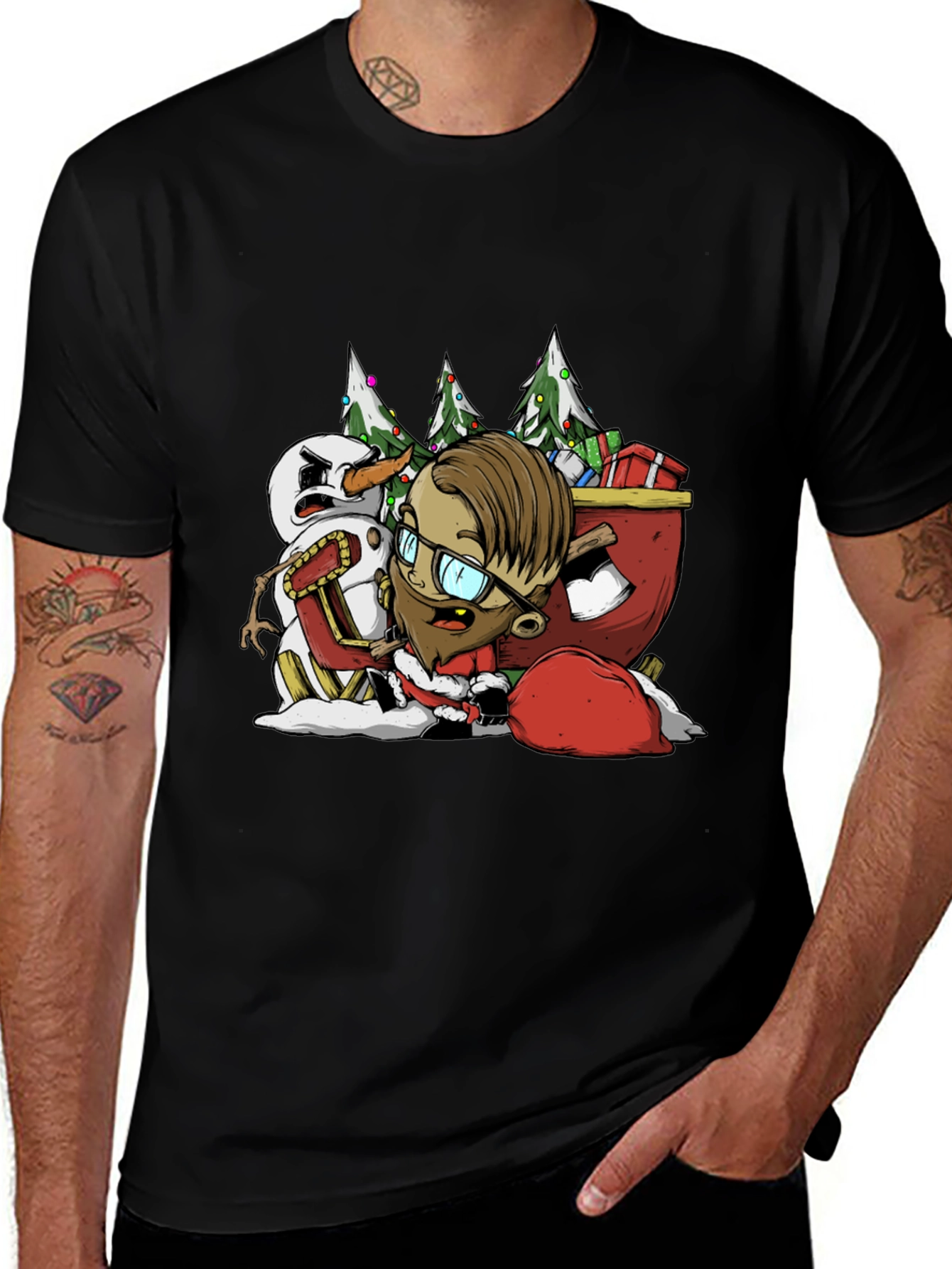 Hipster Santa T-Shirt - Christmas Holiday Apparel
