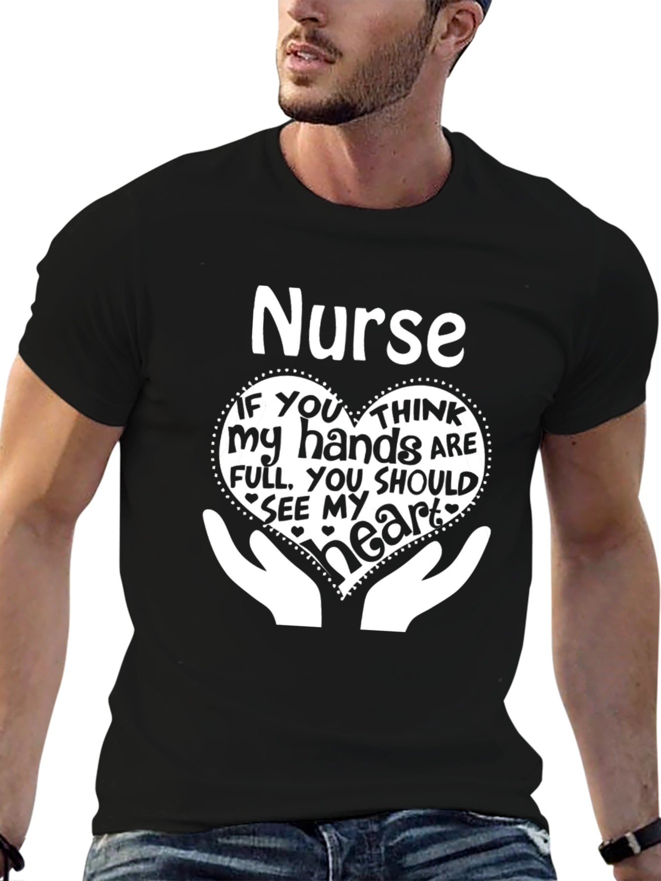 Nurse Heart Hands Graphic T-Shirt - Black