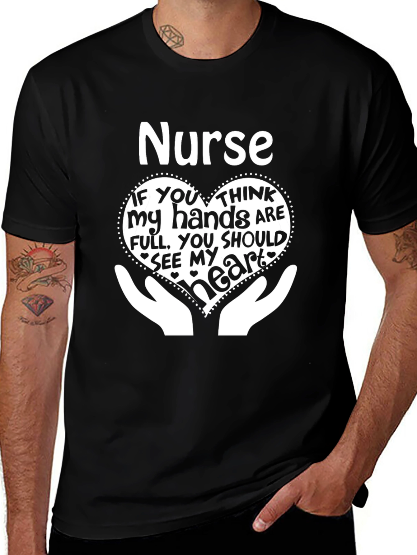Nurse Heart Hands Graphic T-Shirt - Black