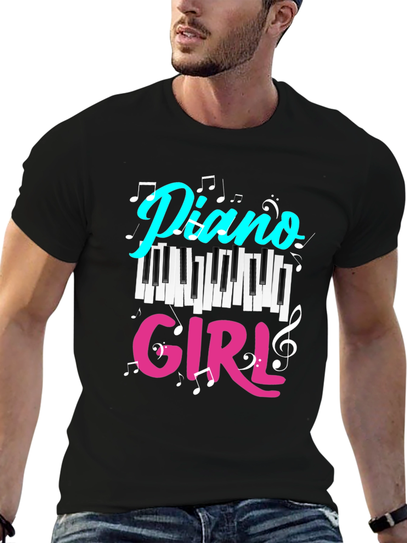 Piano Girl Black T-Shirt - Music Lover Tee
