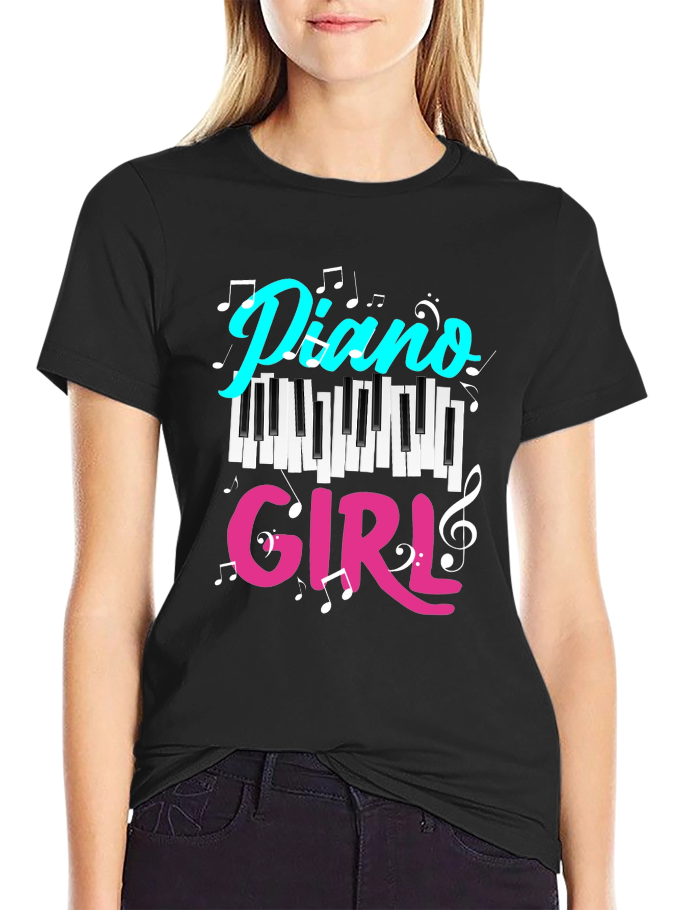 Piano Girl Black T-Shirt - Music Lover Tee