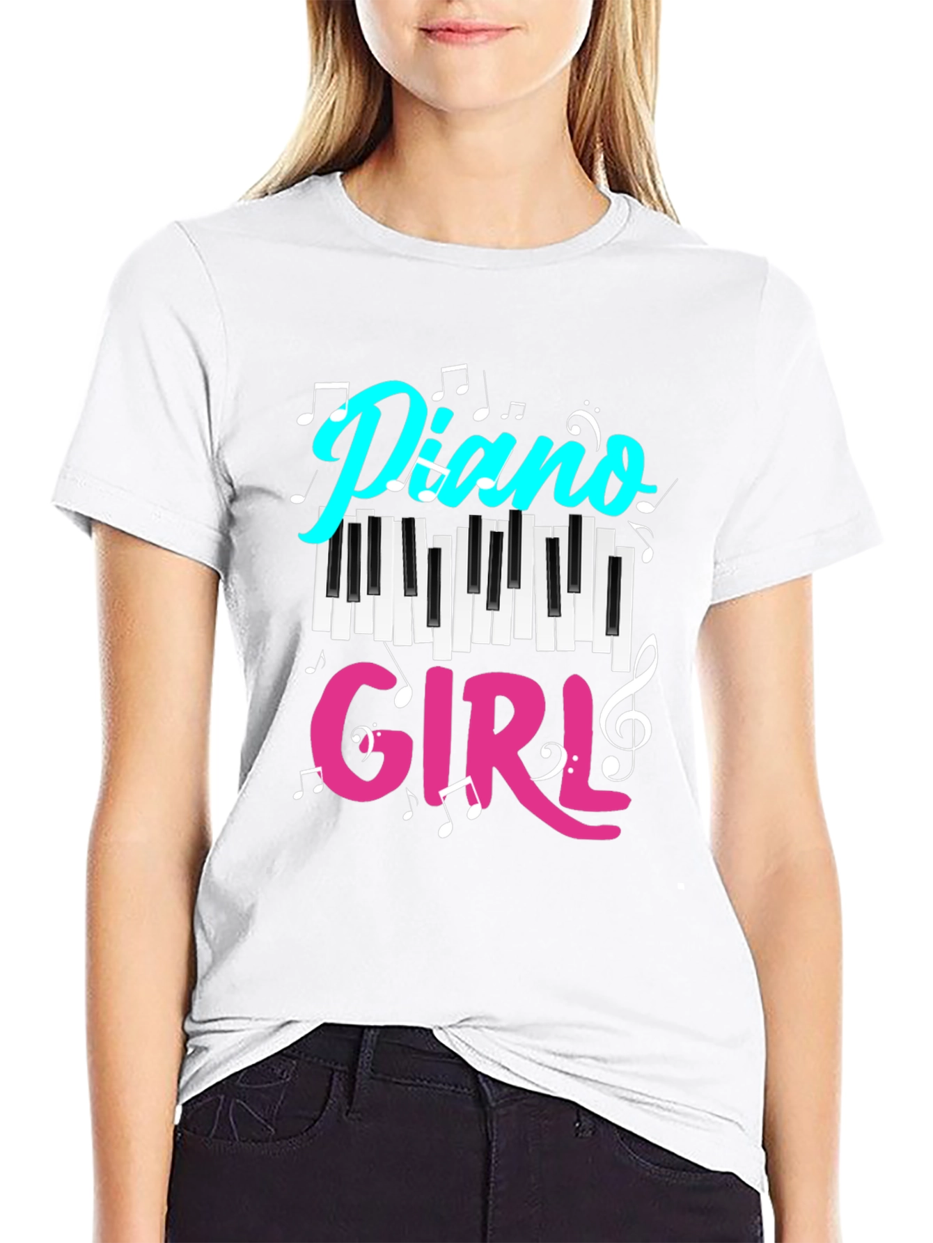 Piano Girl Black T-Shirt - Music Lover Tee