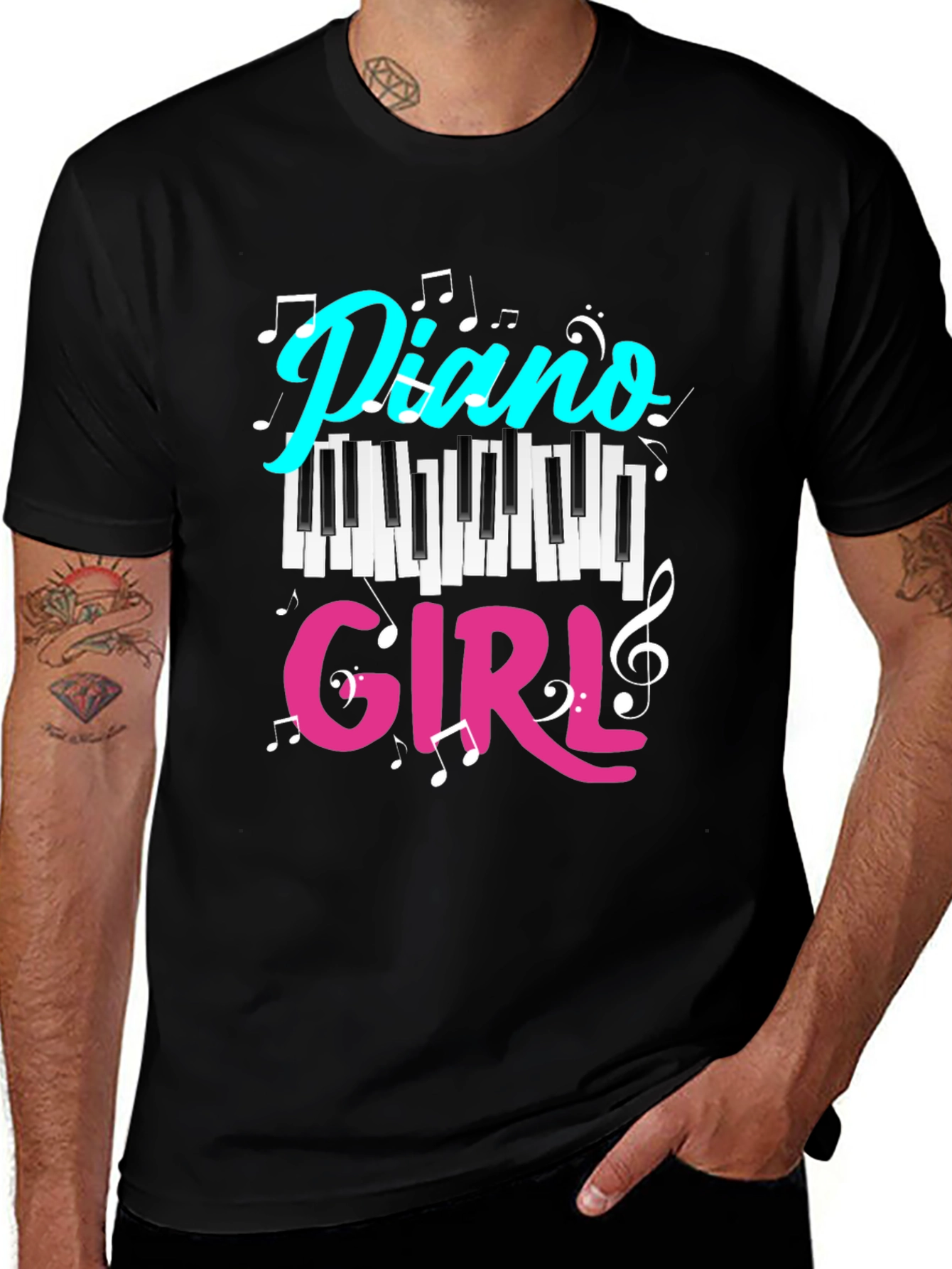 Piano Girl Black T-Shirt - Music Lover Tee