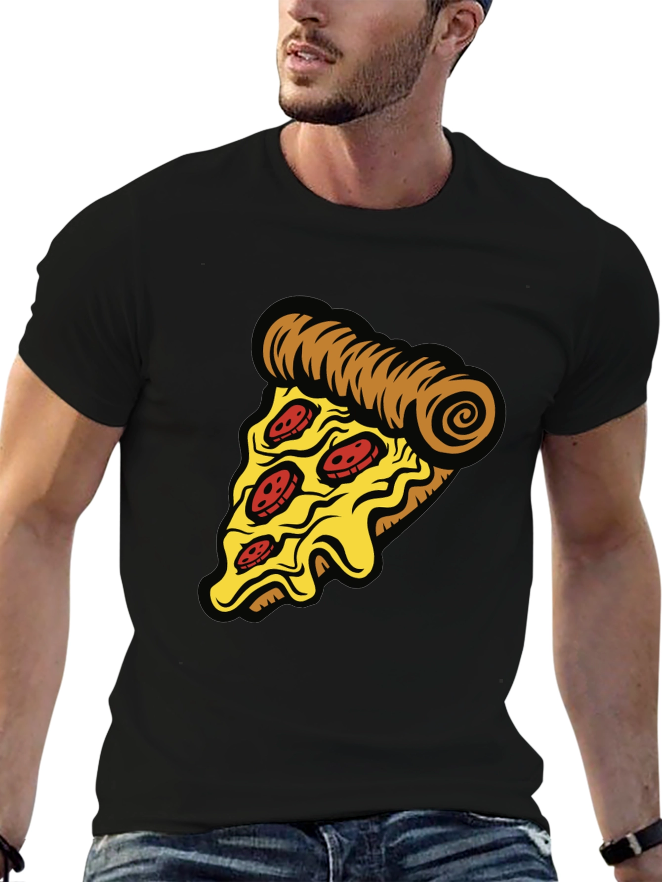 Pizza Slice Graphic Tee - Casual Black T-Shirt